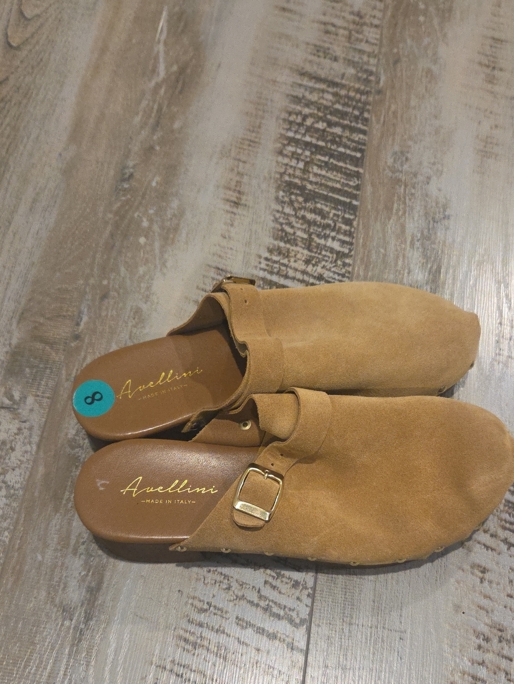 Tan Suede Slip-On Mule with Buckle